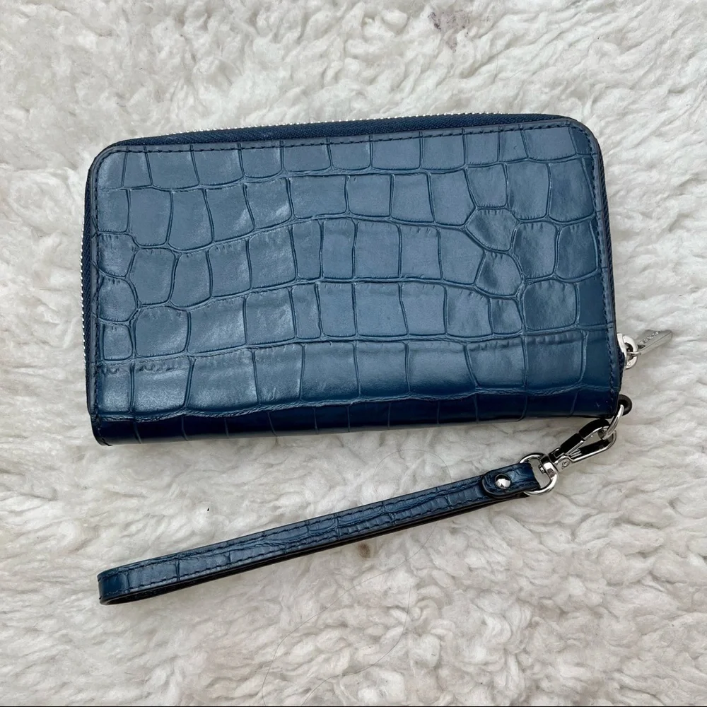 Michael Kors Croc Embossed Check Book/Phone Credit cards Wristlet Wallet